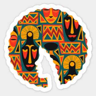 Afro Hair Woman with African Pattern, Black History Sticker