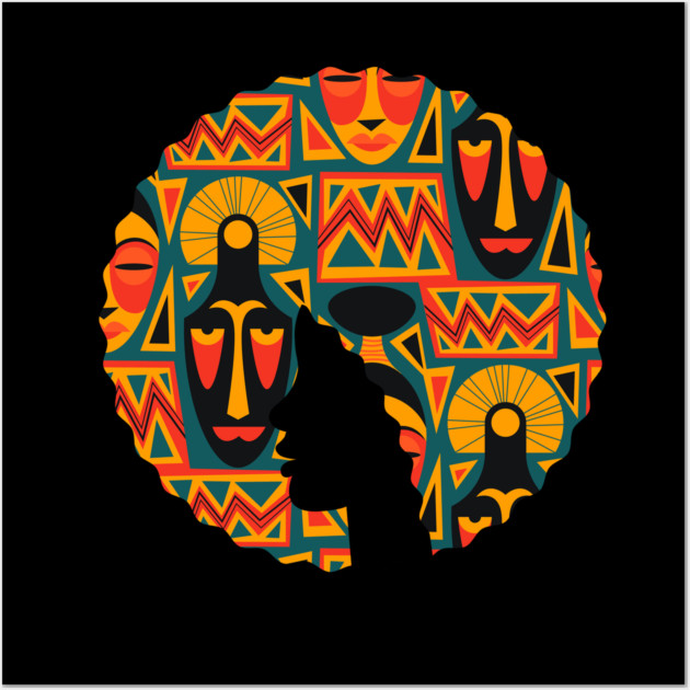 Afro Hair Woman with African Pattern, Black History Wall Art by logiamerch