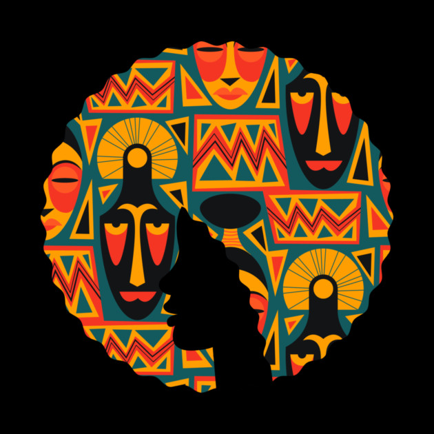 Afro Hair Woman with African Pattern, Black History by logiamerch