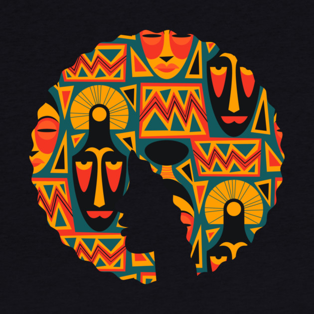 Afro Hair Woman with African Pattern, Black History by logiamerch