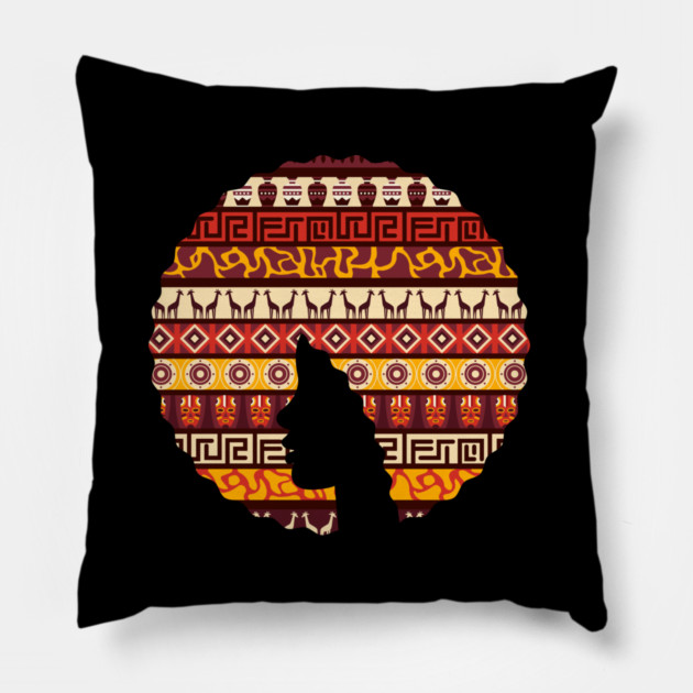 Afro Hair Woman with African Pattern, Black History Pillow by logiamerch