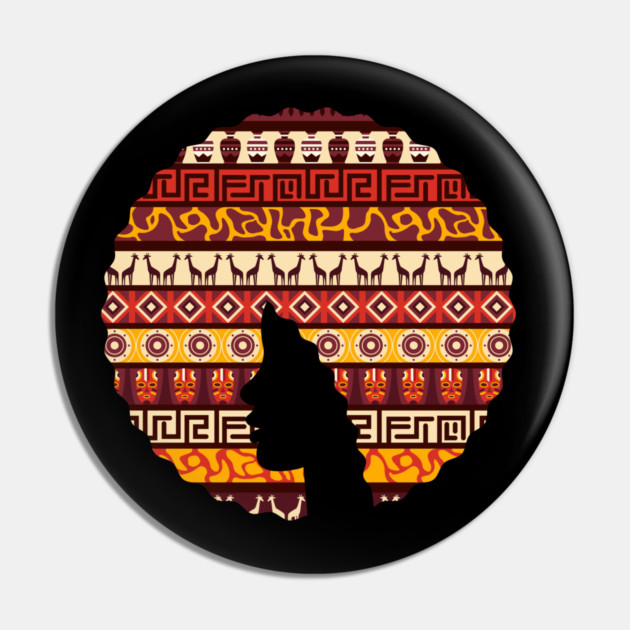 Afro Hair Woman with African Pattern, Black History Pin by logiamerch