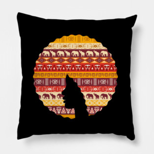 Afro Hair Woman with African Pattern, Black History Pillow