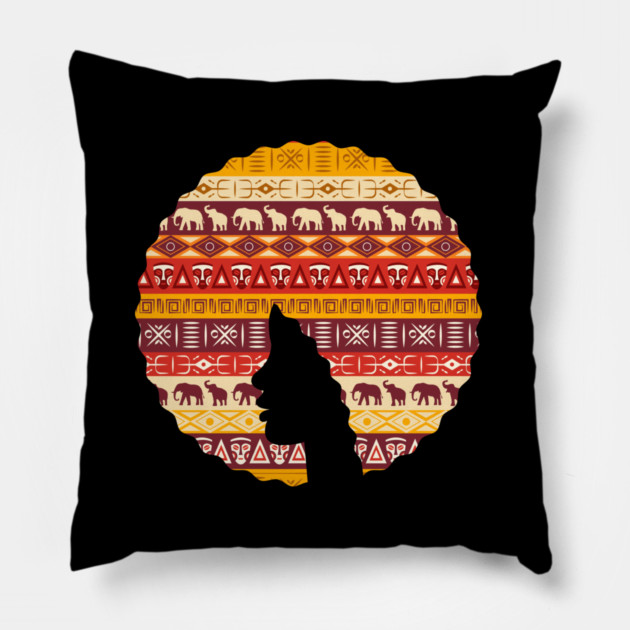 Afro Hair Woman with African Pattern, Black History Pillow by logiamerch
