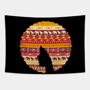 Afro Hair Woman with African Pattern, Black History Tapestry