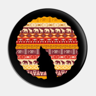 Afro Hair Woman with African Pattern, Black History Pin