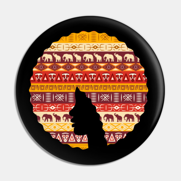 Afro Hair Woman with African Pattern, Black History Pin by logiamerch