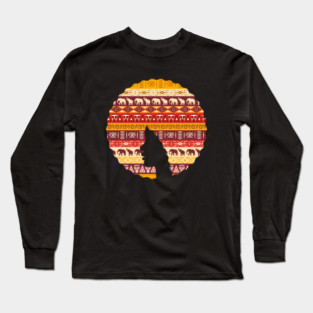 Afro Hair Woman with African Pattern, Black History Long Sleeve T-Shirt