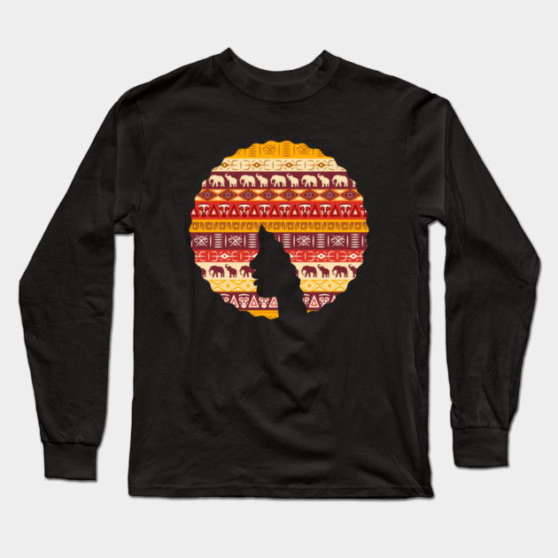 Afro Hair Woman with African Pattern, Black History Long Sleeve T-Shirt by logiamerch