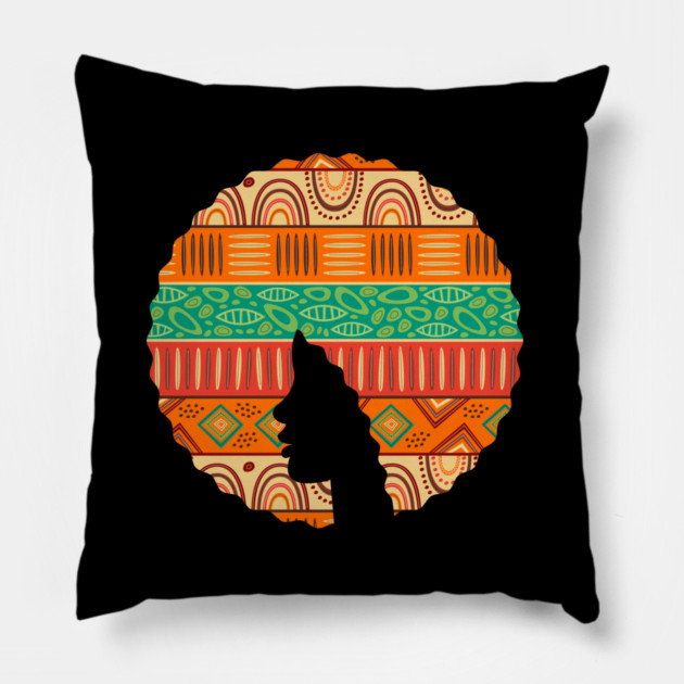 Afro Hair Woman with African Pattern, Black History Pillow by logiamerch