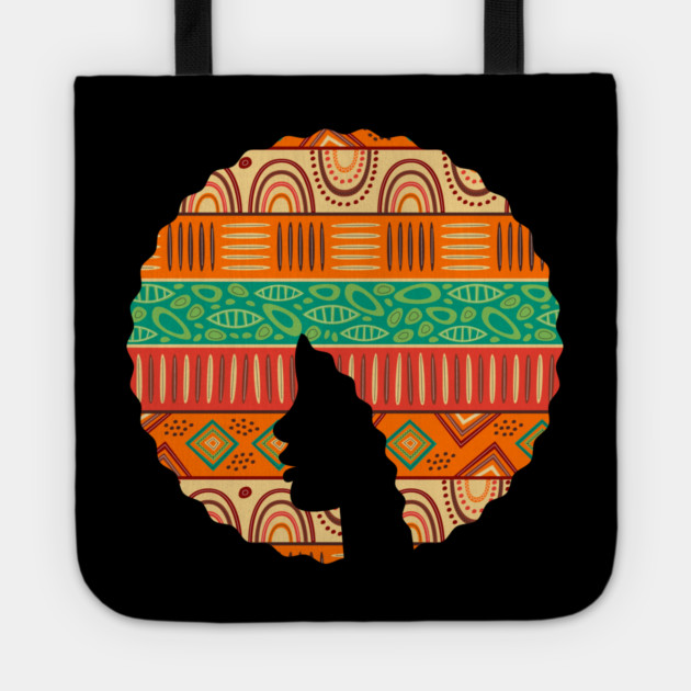 Afro Hair Woman with African Pattern, Black History Tote by logiamerch