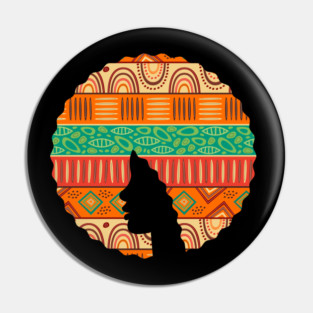 Afro Hair Woman with African Pattern, Black History Pin