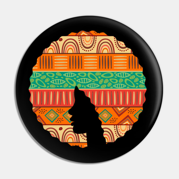 Afro Hair Woman with African Pattern, Black History Pin by logiamerch