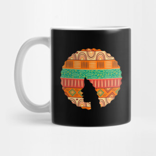 Afro Hair Woman with African Pattern, Black History Mug