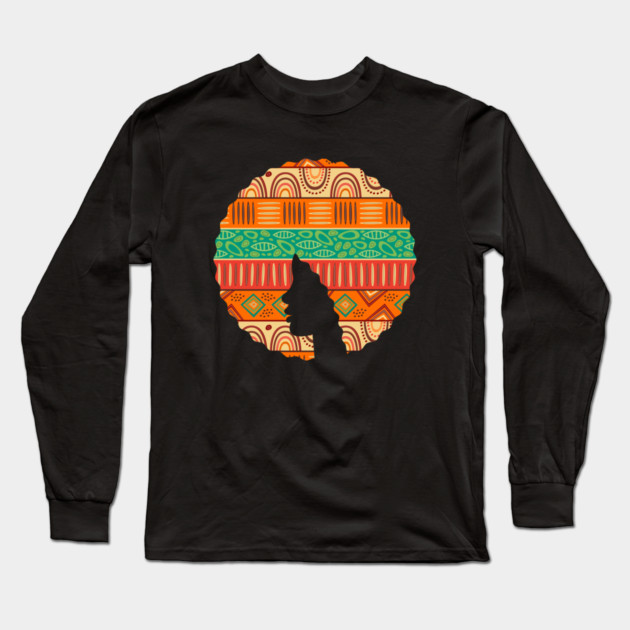 Afro Hair Woman with African Pattern, Black History Long Sleeve T-Shirt by logiamerch