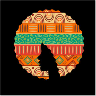 Afro Hair Woman with African Pattern, Black History Posters and Art