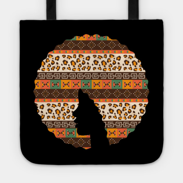 Afro Hair Woman with African Pattern, Black History Tote by logiamerch