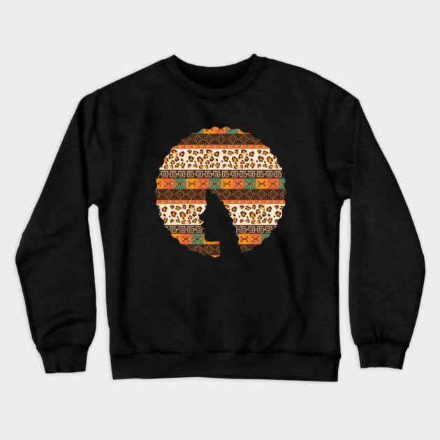 Afro Hair Woman with African Pattern, Black History Crewneck Sweatshirt by logiamerch