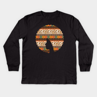 Afro Hair Woman with African Pattern, Black History Kids Long Sleeve T-Shirt