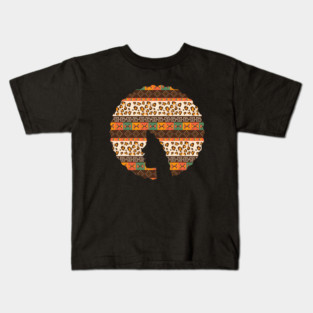 Afro Hair Woman with African Pattern, Black History Kids T-Shirt