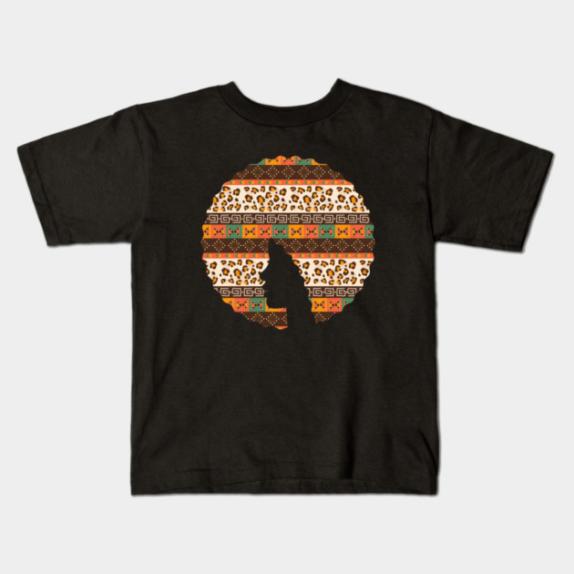 Afro Hair Woman with African Pattern, Black History Kids T-Shirt by logiamerch