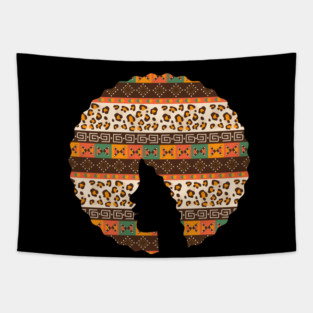 Afro Hair Woman with African Pattern, Black History Tapestry