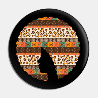 Afro Hair Woman with African Pattern, Black History Pin