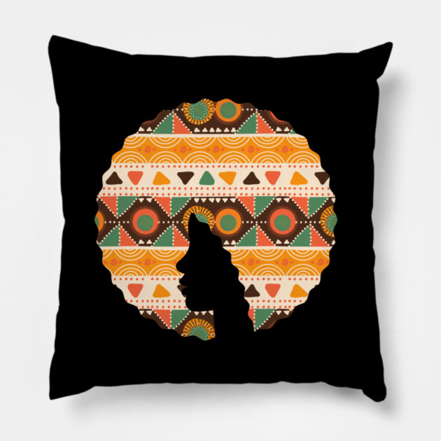 Afro Hair Woman with African Pattern, Black History Pillow by logiamerch