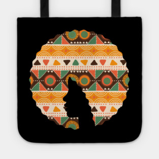 Afro Hair Woman with African Pattern, Black History Tote