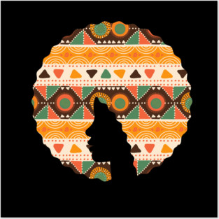 Afro Hair Woman with African Pattern, Black History Posters and Art
