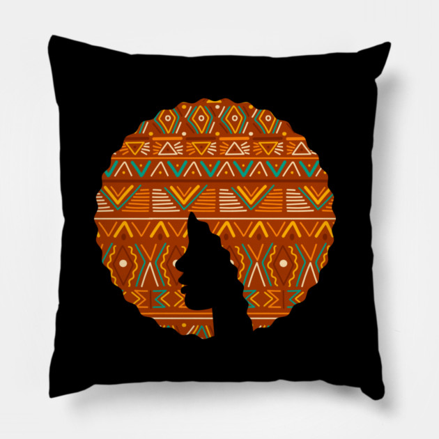 Afro Hair Woman with African Pattern, Black History Pillow by logiamerch