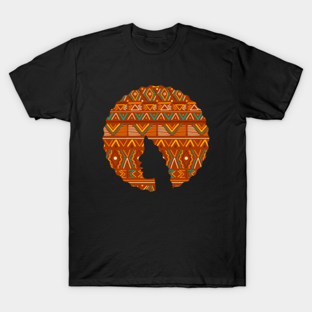 Afro Hair Woman with African Pattern, Black History T-Shirt by logiamerch