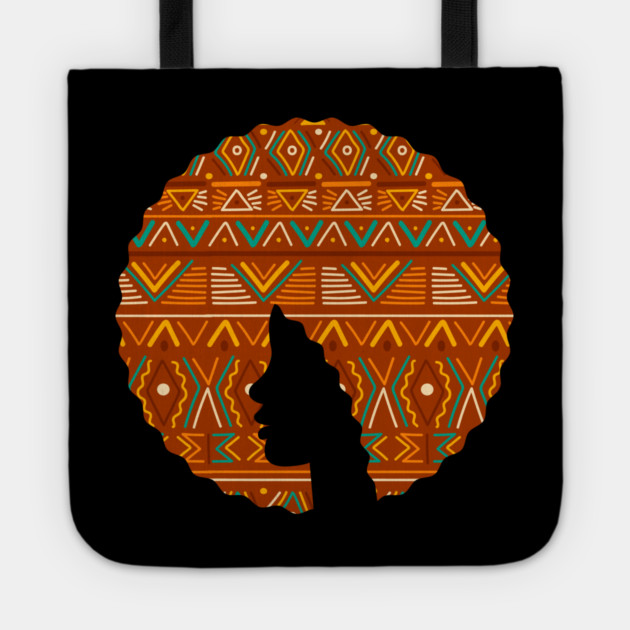 Afro Hair Woman with African Pattern, Black History Tote by logiamerch