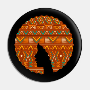 Afro Hair Woman with African Pattern, Black History Pin