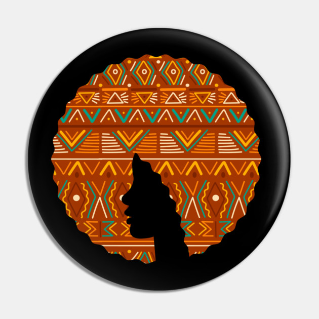 Afro Hair Woman with African Pattern, Black History Pin by logiamerch