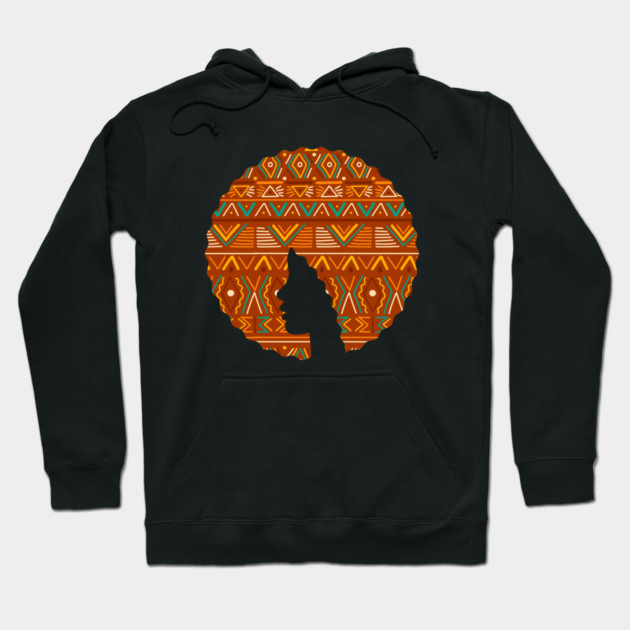 Afro Hair Woman with African Pattern, Black History Hoodie by logiamerch