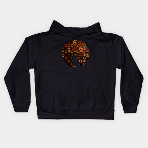 Afro Hair Woman with African Pattern, Black History Kids Hoodie by logiamerch