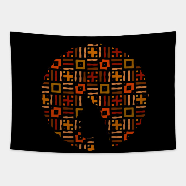 Afro Hair Woman with African Pattern, Black History Tapestry by logiamerch