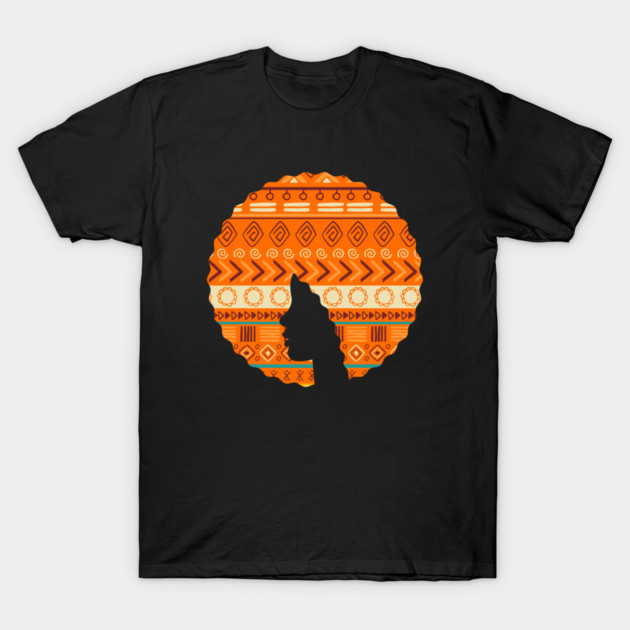 Afro Hair Woman with African Pattern, Black History T-Shirt by logiamerch