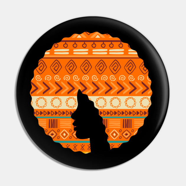 Afro Hair Woman with African Pattern, Black History Pin by logiamerch