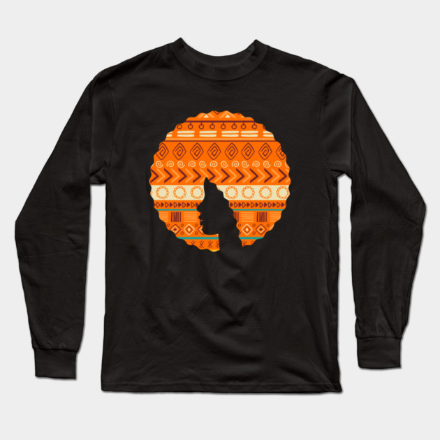 Afro Hair Woman with African Pattern, Black History Long Sleeve T-Shirt by logiamerch