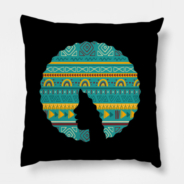 Afro Hair Woman with African Pattern, Black History Pillow by logiamerch