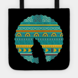 Afro Hair Woman with African Pattern, Black History Tote
