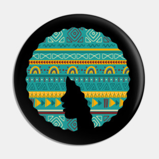 Afro Hair Woman with African Pattern, Black History Pin