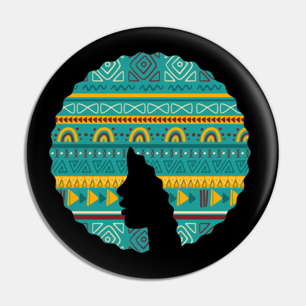 Afro Hair Woman with African Pattern, Black History Pin by logiamerch