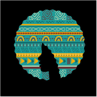 Afro Hair Woman with African Pattern, Black History Posters and Art