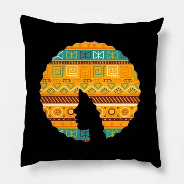 Afro Hair Woman with African Pattern, Black History Pillow by logiamerch