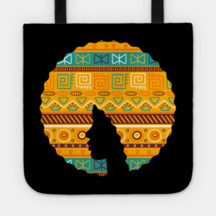 Afro Hair Woman with African Pattern, Black History Tote