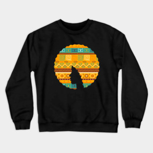 Afro Hair Woman with African Pattern, Black History Crewneck Sweatshirt