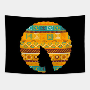 Afro Hair Woman with African Pattern, Black History Tapestry